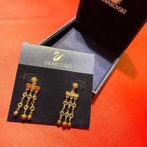 Gold Swarovski crystal chandelier 2 inch long earrings